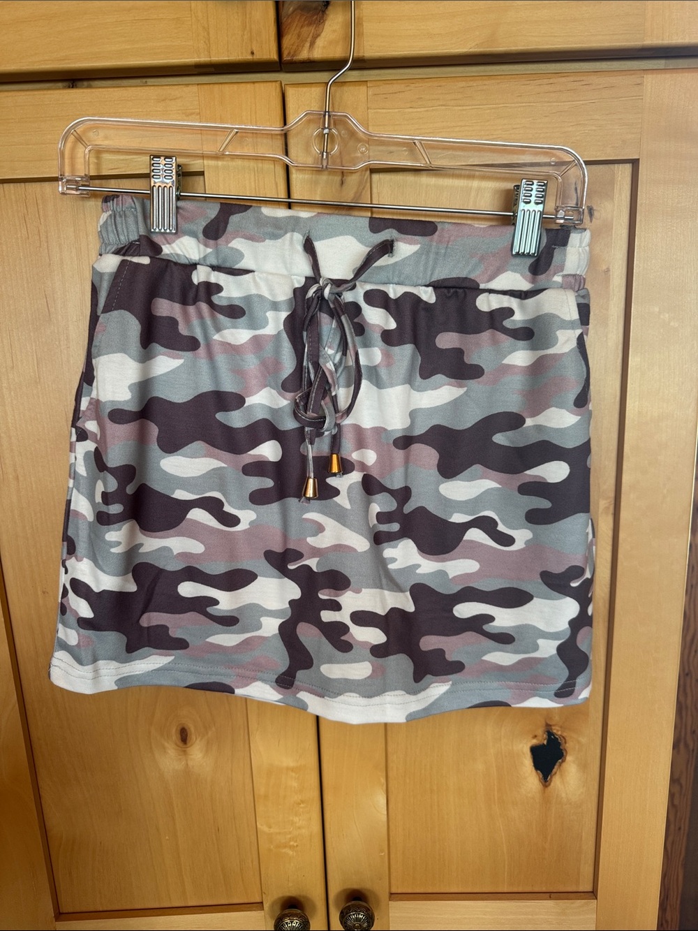 Camo Drawstring Mini Skirt - Multicolor Green/Gray/Tan